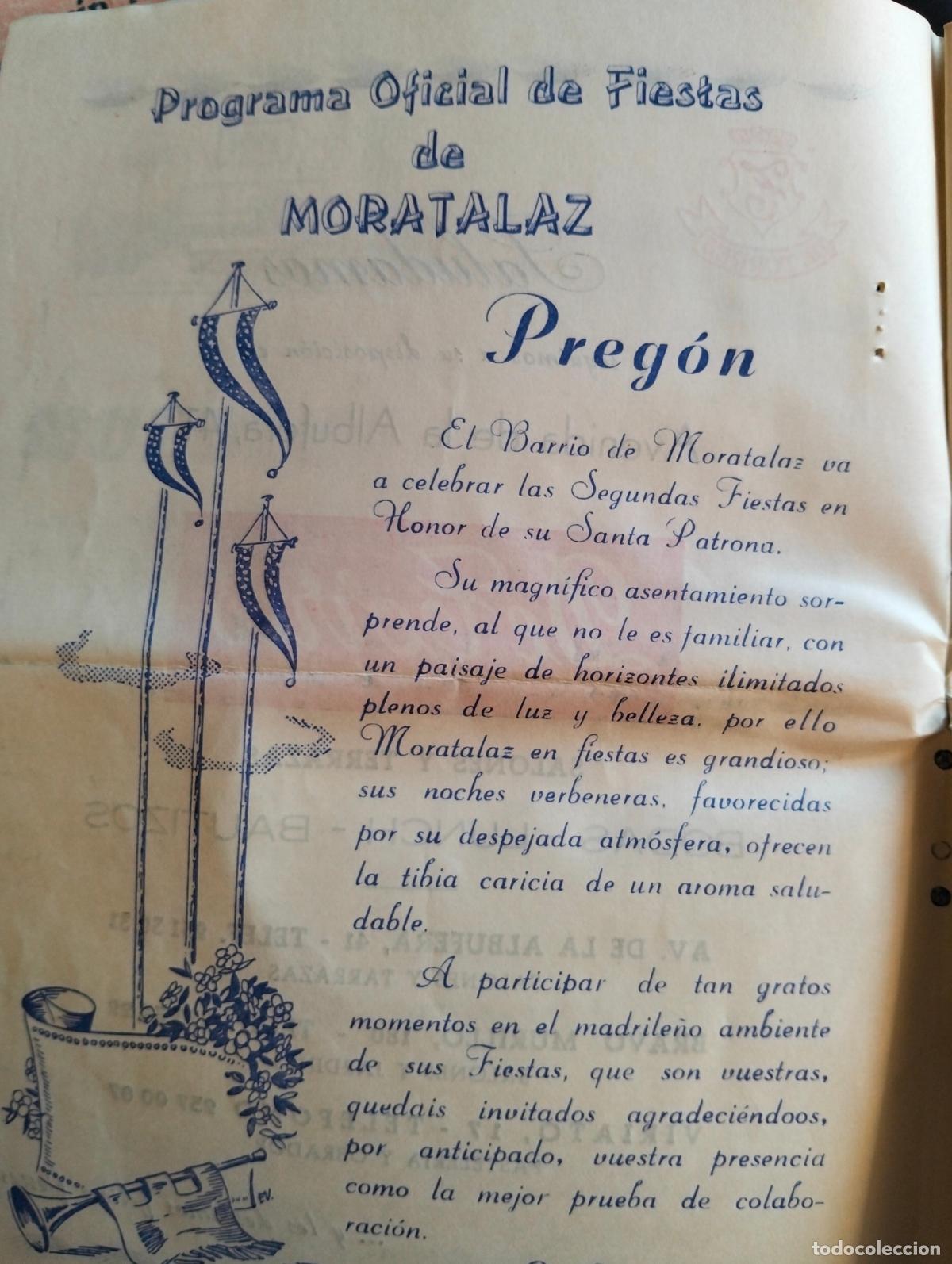 Documentos antiguos: MORATALAZ MADRID PROGRAMA DE FIESTAS 1962 - Foto 3