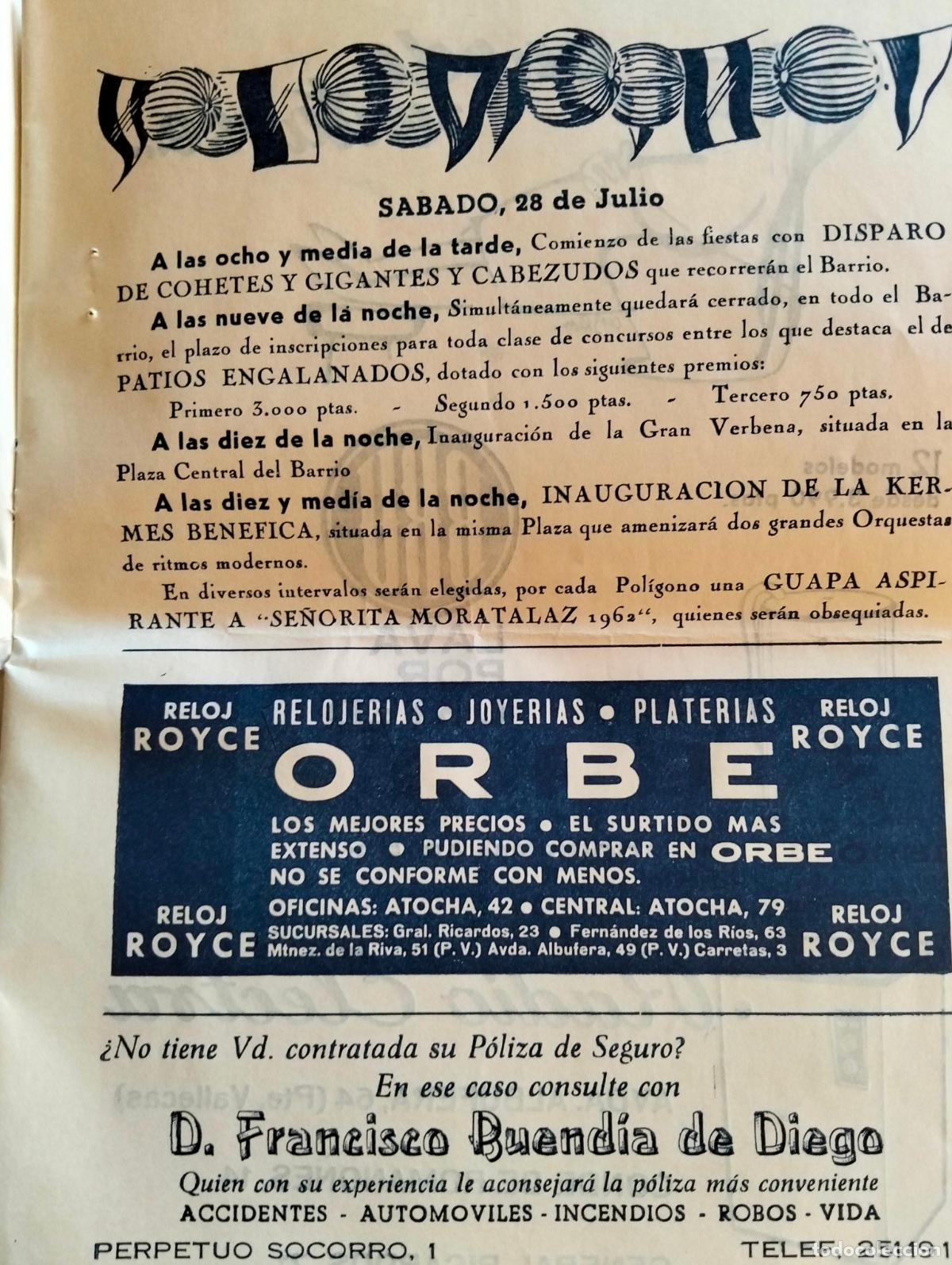Documentos antiguos: MORATALAZ MADRID PROGRAMA DE FIESTAS 1962 - Foto 5