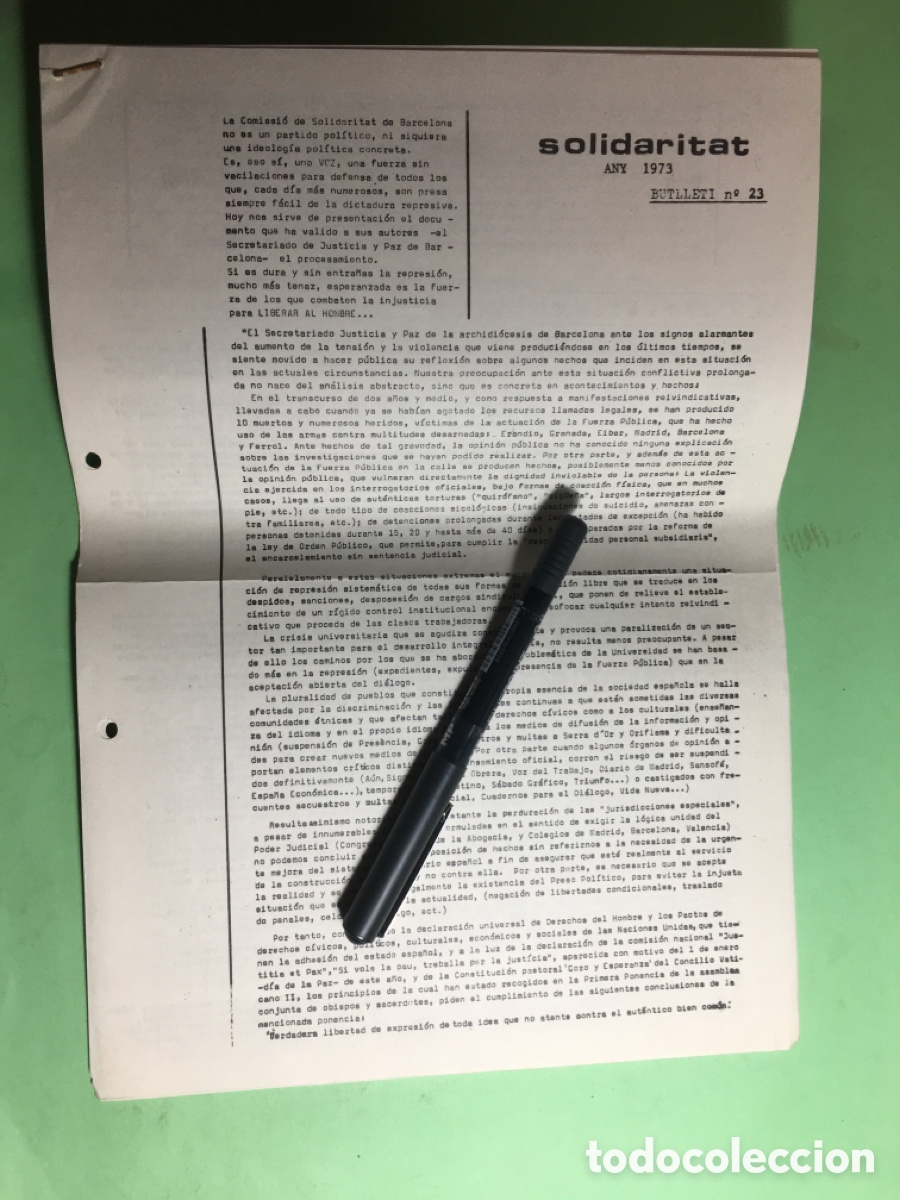 Documentos antiguos: 1973 GENER COMISSI&Oacute; DE SOLIDARITAT BCN BUTLLET&Iacute; No.23 - Foto 1