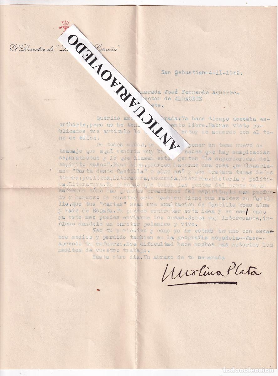 Documents Anciens: CARTA DEL DIRECTOR DE LA VOZ DE ESPA&Ntilde;A, SAN SEBASTI&Aacute;N, JOS&Eacute; MOLINA PLATA. 1942
