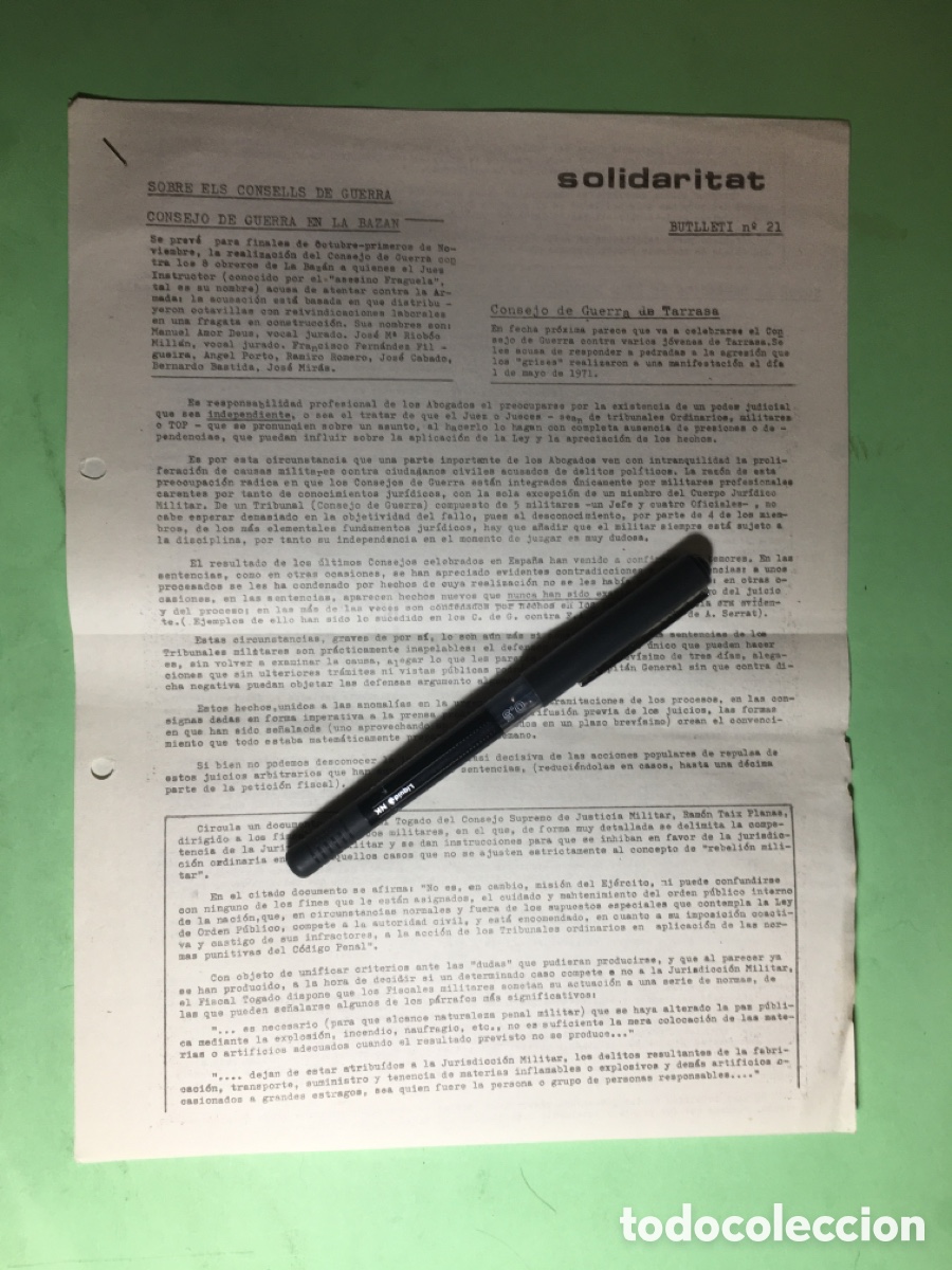 Documentos antiguos: 1972 SOLIDARITAT No. 21 CONSEJOS DE GUERRA EN LA BAZ&Aacute;N, TERRASSA, ZARAGOZA &hellip;
