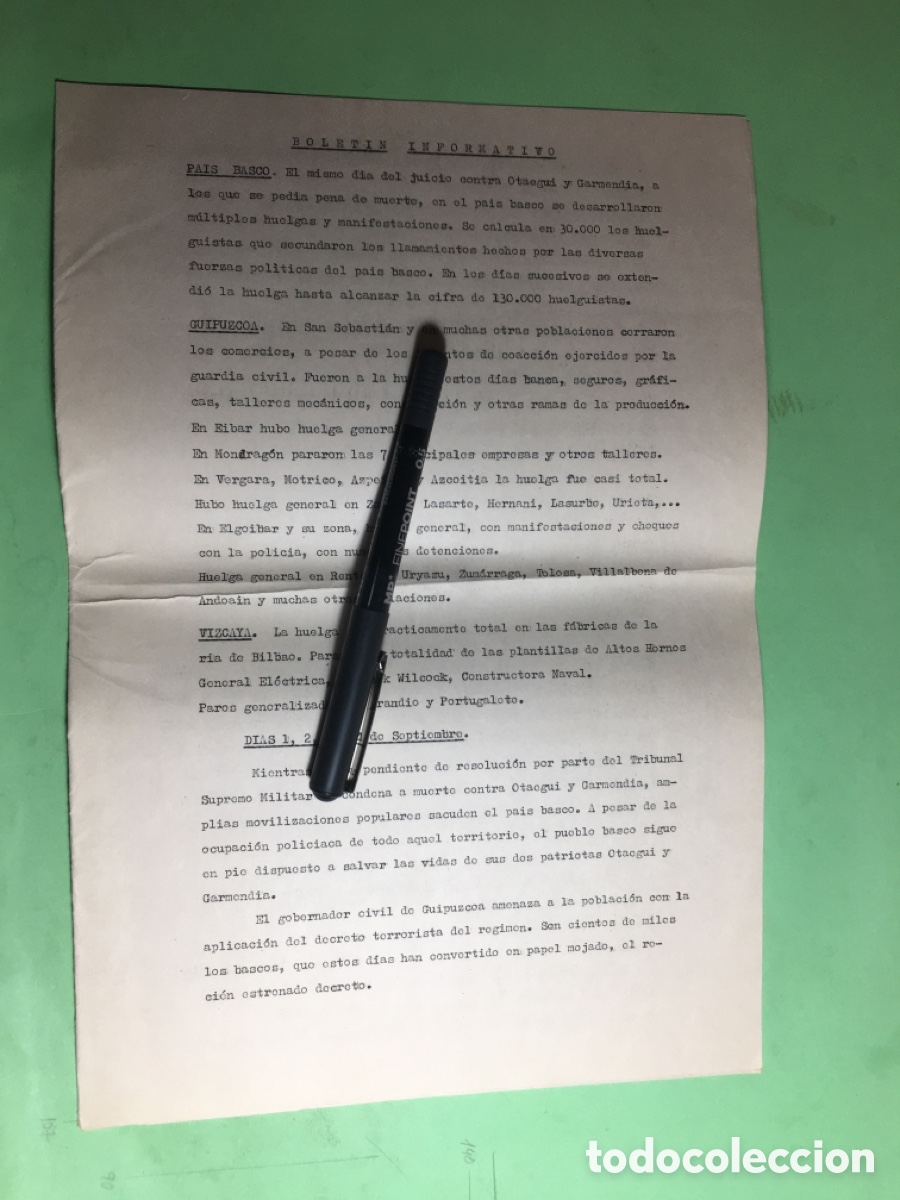 Documentos antiguos: 1975 COORDINADORA BCN COMISIONES OBRERAS CC.OO. SALVEMOS A GARMENDIA Y OTAEGUI