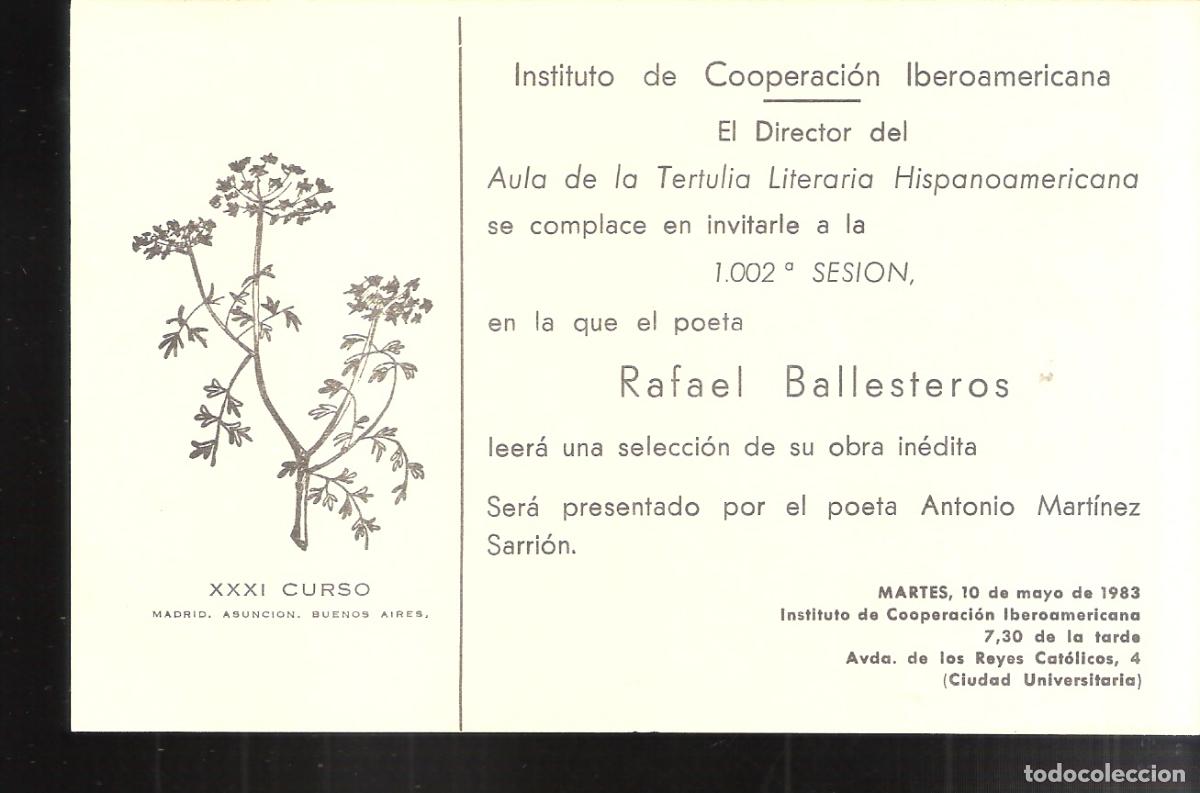 Alte Dokumente: Rafael Ballesteros. Antonio Martinez Sarri&oacute;n. Mayo 1983. Instituto de Cooperaci&oacute;n Iberoamericana. Ma