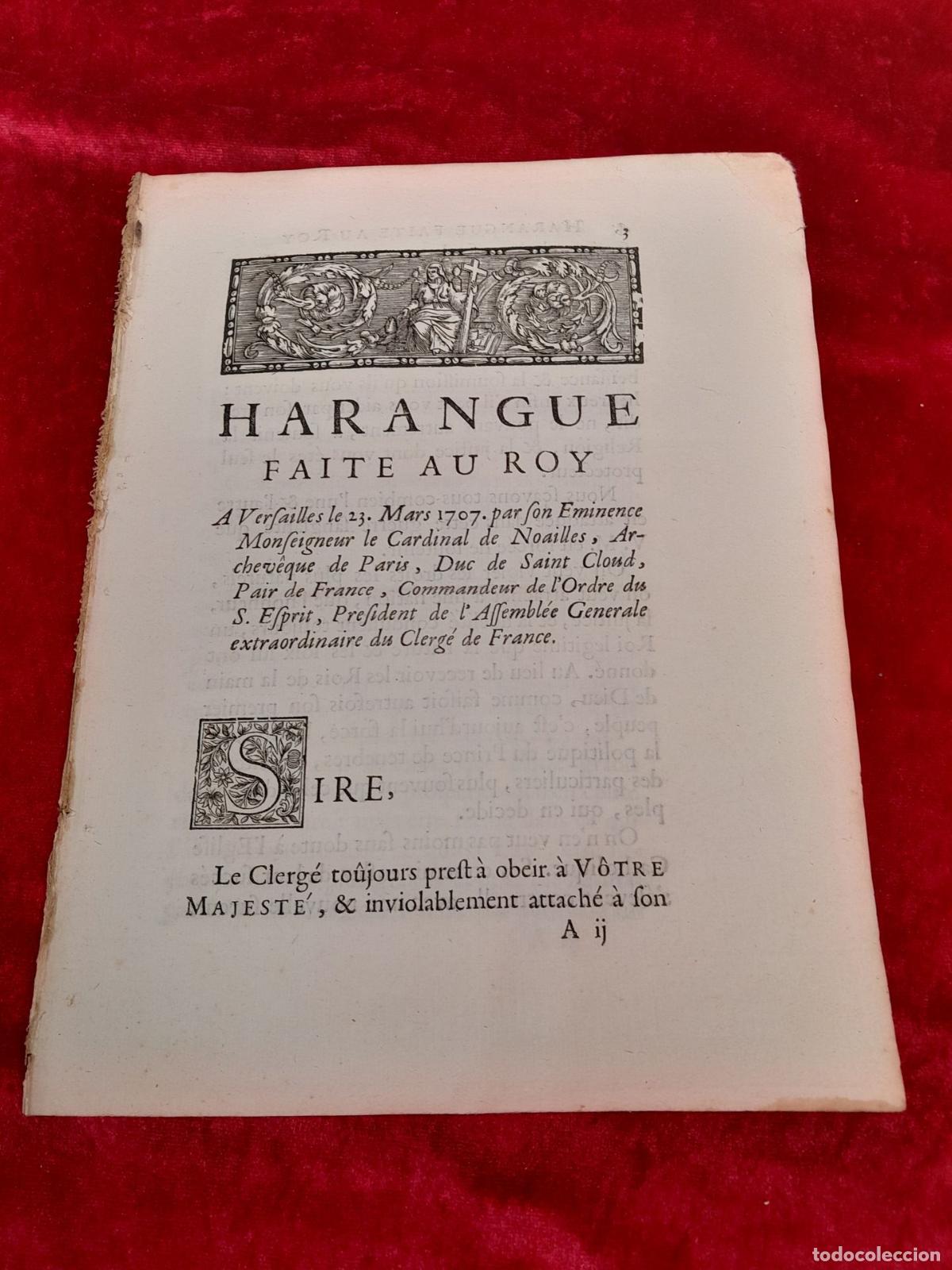 Documentos antiguos: DOC-1319. DISCURSO. HARANGUE FAITE AU ROY. VERSAILLES. 1707 - Foto 5