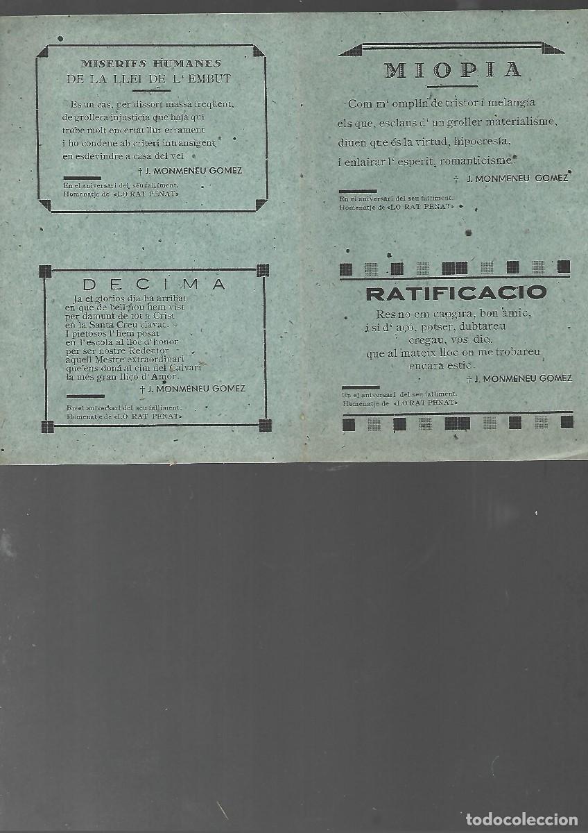 Documentos antiguos: lamina homenatje Lo Rat Penat, fallecimiento J MONMENEU GOMEZ, 1956