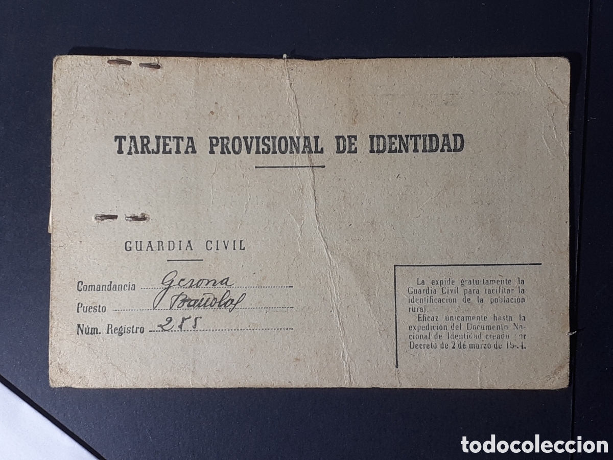 Documentos antiguos: TARJETA PROVISIONAL DE IDENTIDAD - A&Ntilde;O 1946 - Foto 2
