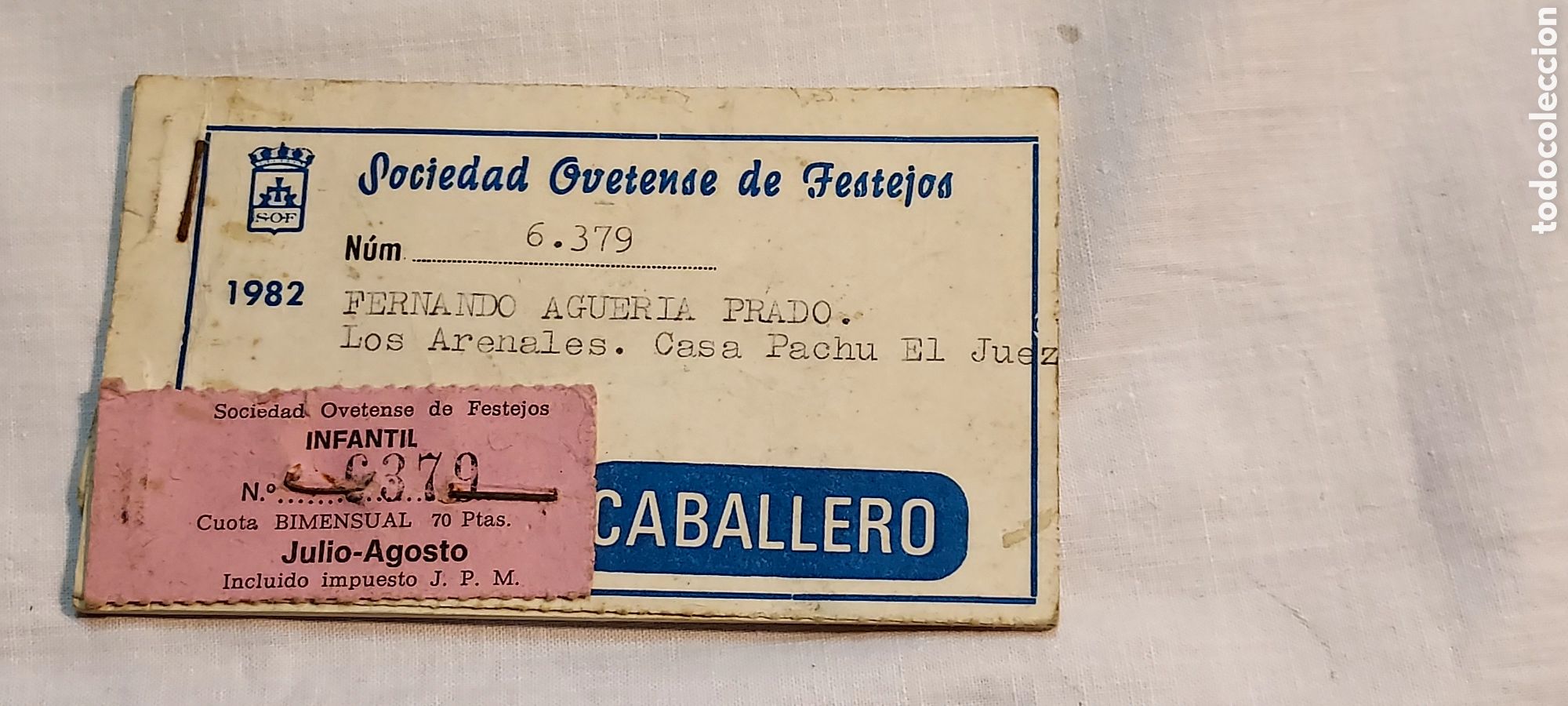 Documentos antiguos: SOCIEDAD OVETENSE DE FESTEJOS 1982 TALONARIO CON LOS CUPONES.NI&Ntilde;O