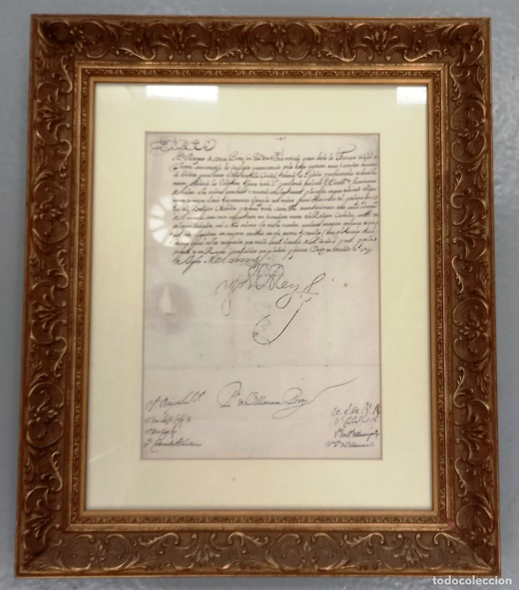 Documentos antiguos: Carta Felipe IV enmarcada - Foto 1