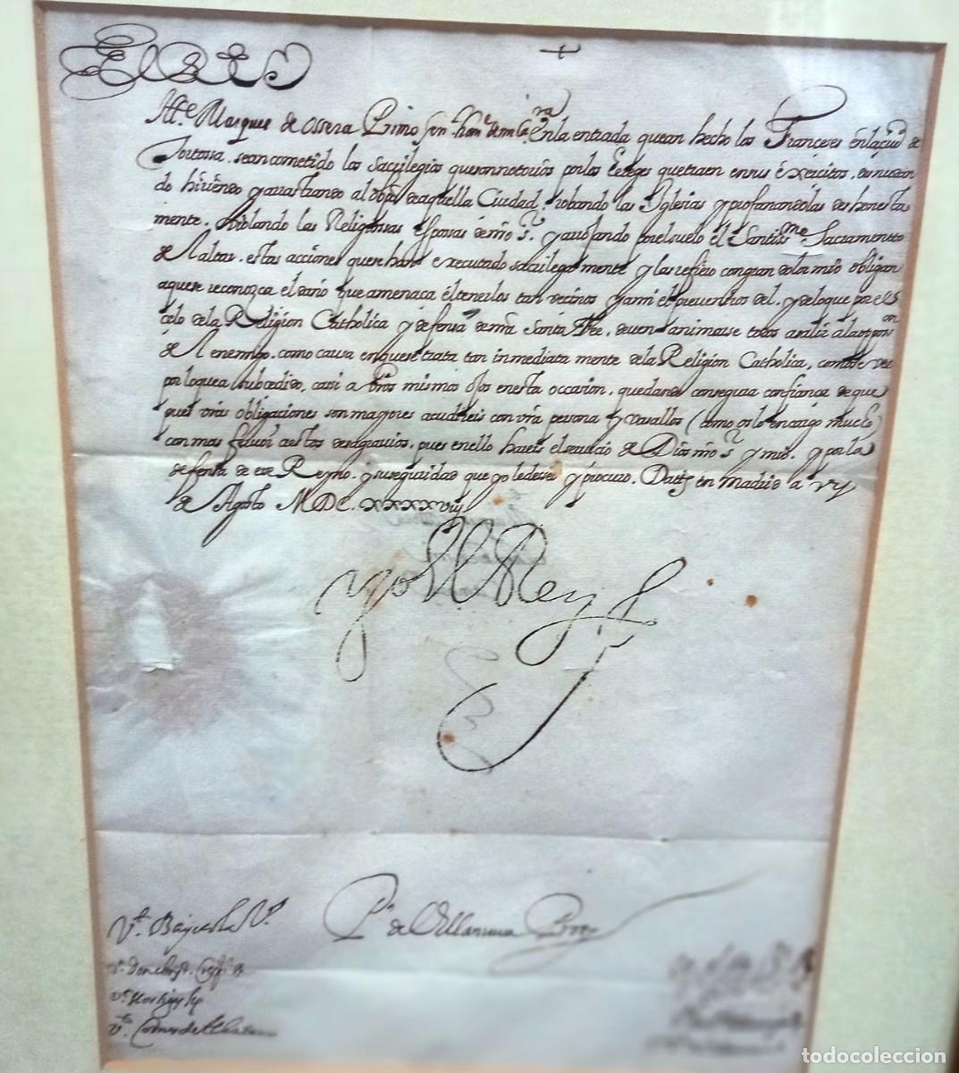 Documentos antiguos: Carta Felipe IV enmarcada - Foto 2