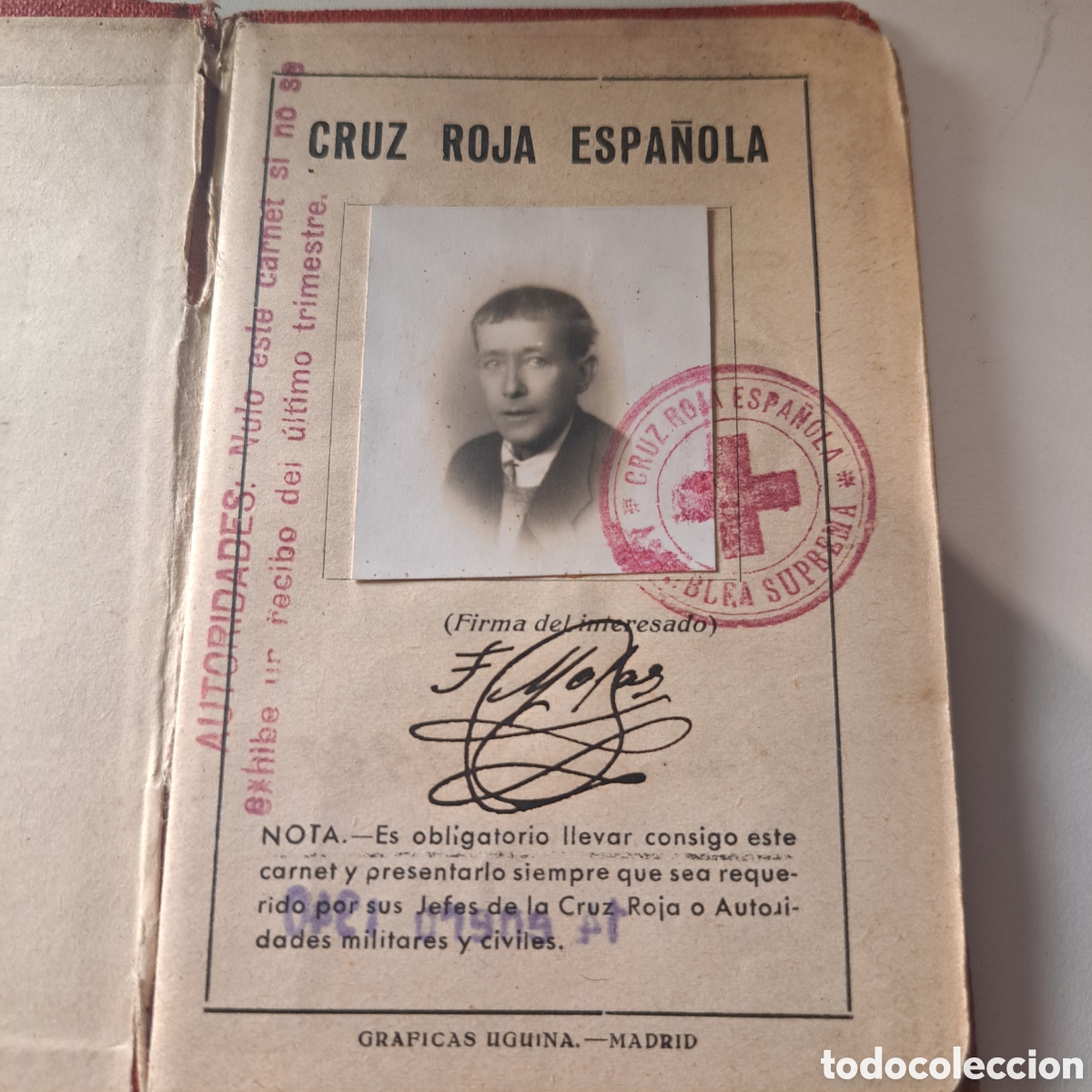 Documentos antiguos: Carnet de cruz roja 1940 - Foto 1
