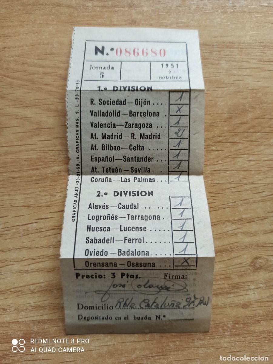 Documentos antiguos: Quiniela Resguardo . 7-10-51 - Foto 1
