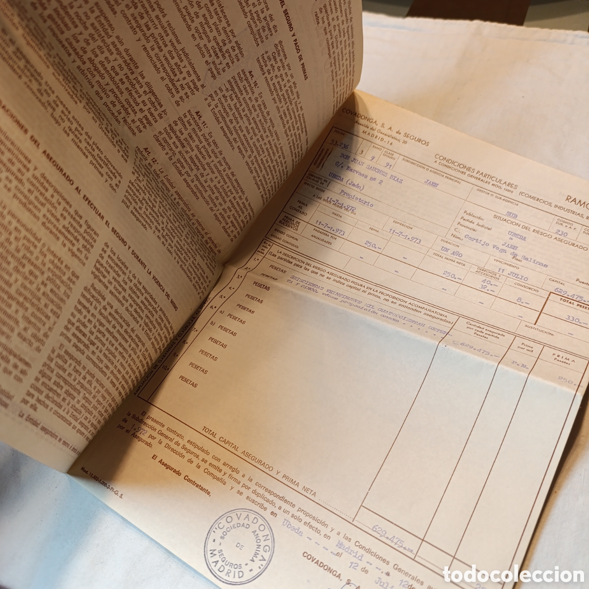 Documentos antiguos: POLIZA SEGUROS COVADONGA,1972 - Foto 2