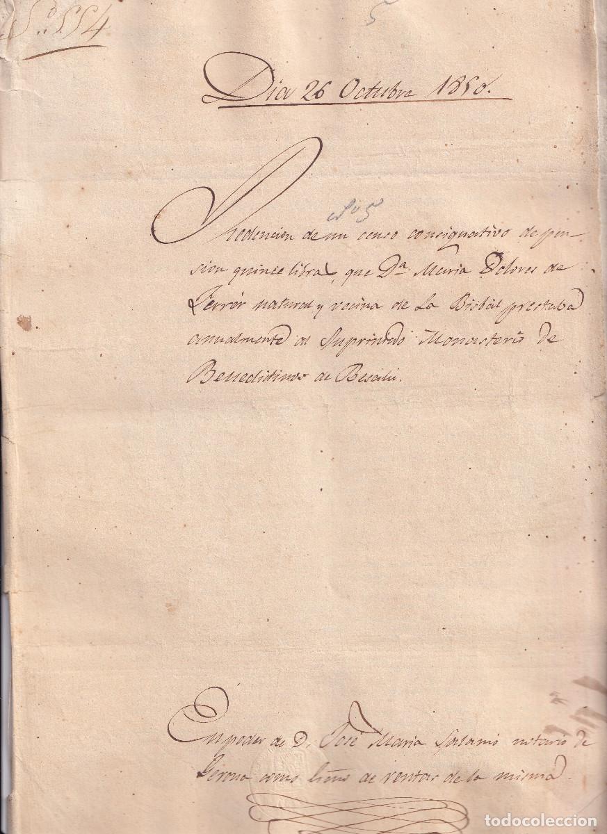 Documentos antigos: LA BISBAL, GIRONA. 1850. REDENCI&Oacute;N DE CENSO DEL SUPRIMIDO MONASTERIO BENEDICTINO DE BESAL&Uacute;.