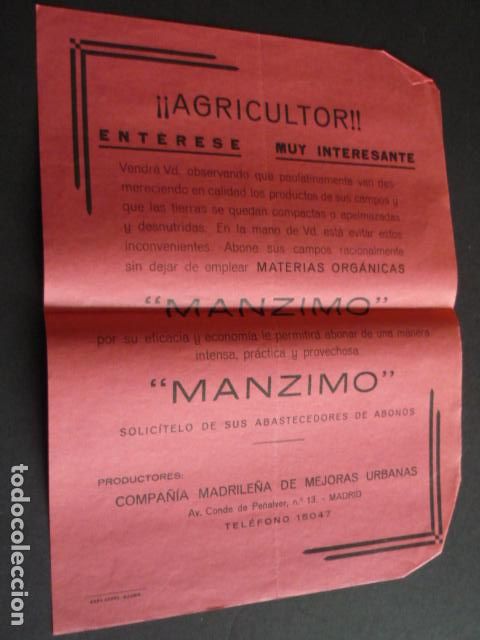 Documentos antiguos: MADRID ABONOS MANZIMO HOJA PUBLICITARIA - Foto 1