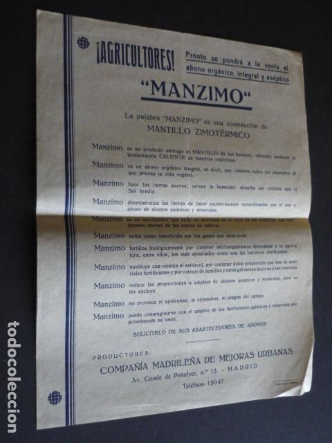 Documentos antiguos: MADRID ABONOS MANZIMO HOJA PUBLICITARIA - Foto 1