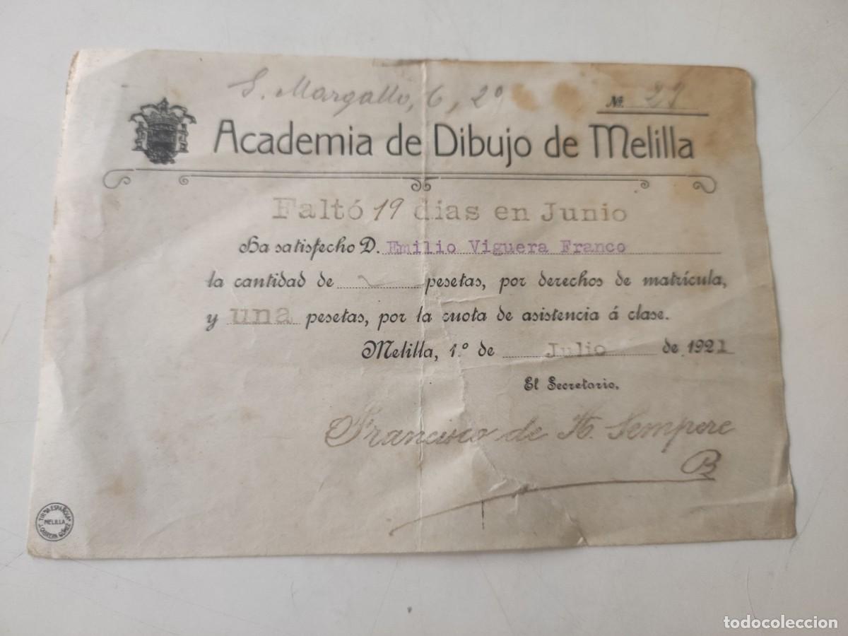 Documentos antiguos: Academia de Dibujo de Melilla. 1921 - Foto 1