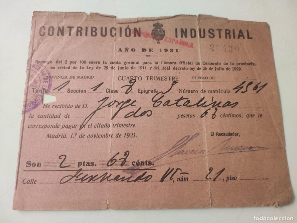 Documentos antiguos: Contribuci&oacute;n Industrial. 1931 - Foto 1