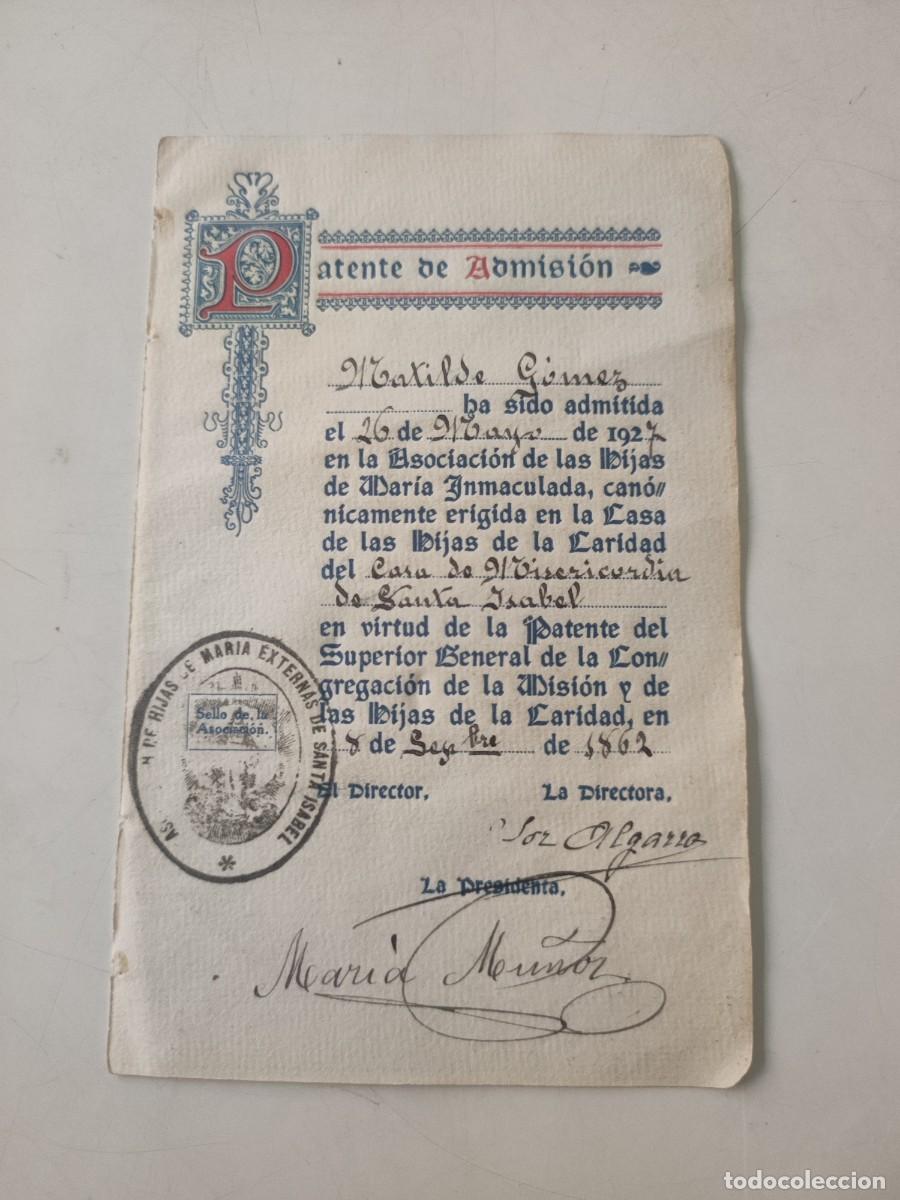 Documentos antiguos: Patente de Admisi&oacute;n. 1862. - Foto 1