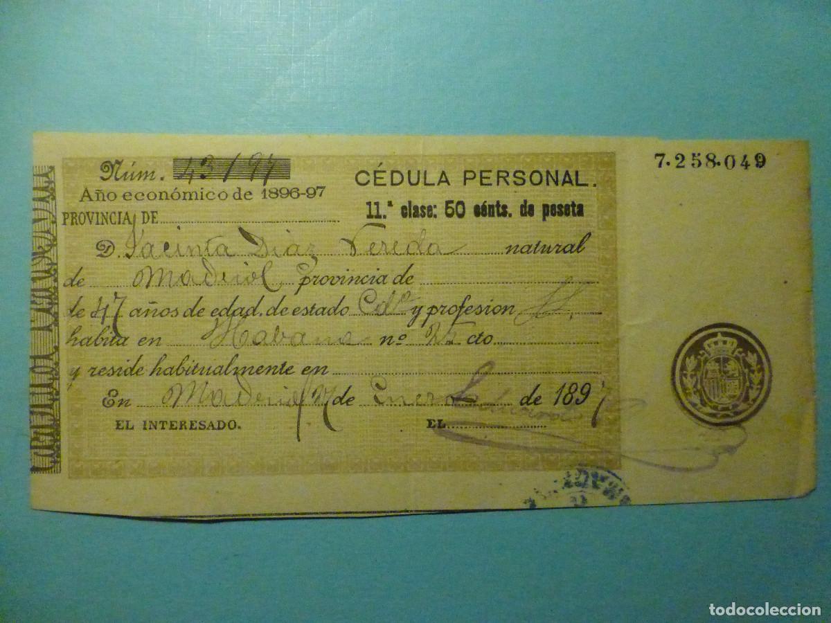 Documentos antiguos: C&eacute;dula Personal - Madrid - A&ntilde;o 1897 - - Foto 1