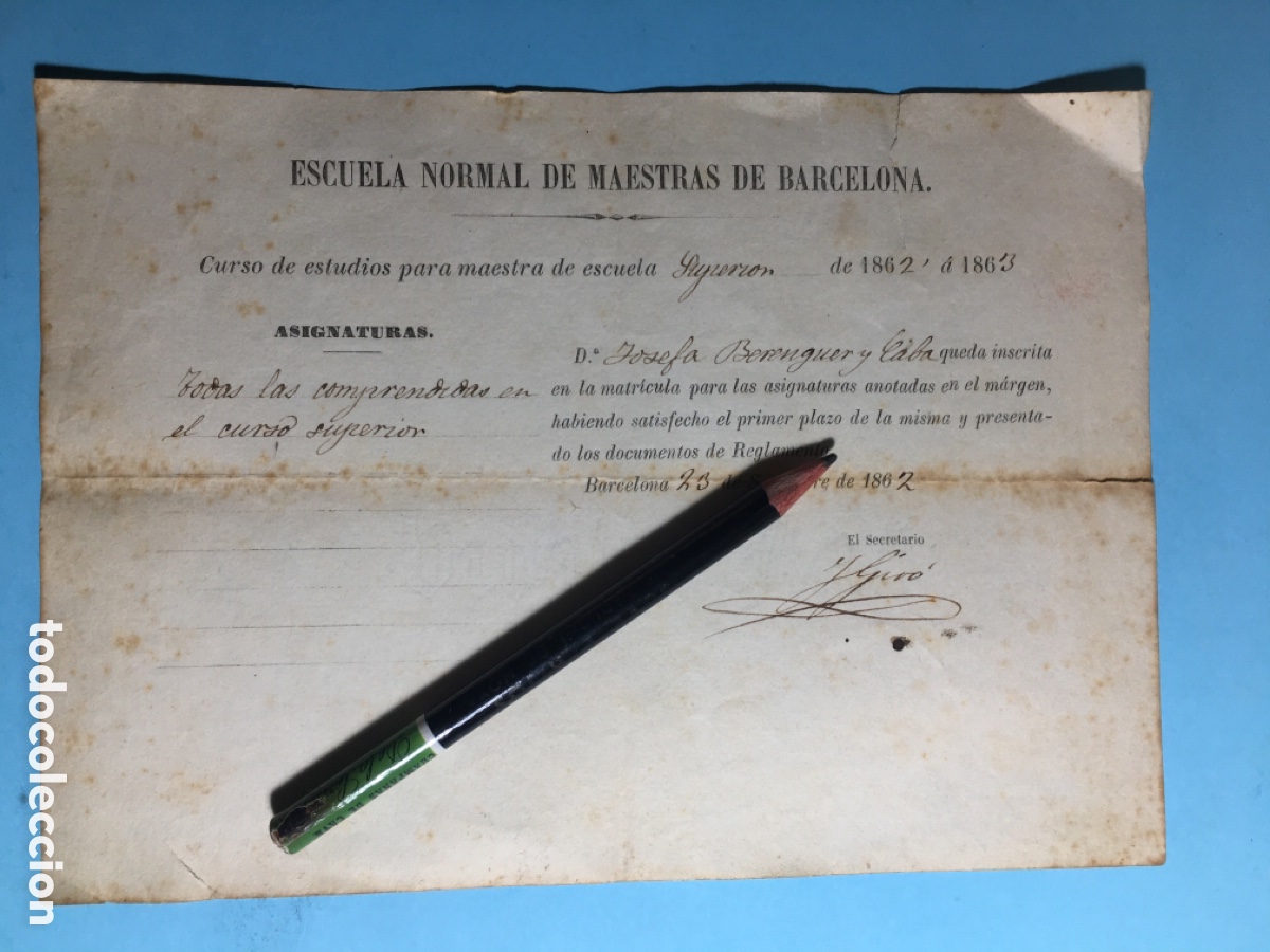 Documentos antiguos: 1862/63 23/9 &lsquo;&rsquo;ESCUELA NORMAL DE MAESTRAS&rsquo;&rsquo; MATR&Iacute;CULA EN ESTUDIOS CURSO SUPERIOR DE Da. JOSEFA &hellip;&hellip;&hellip;..