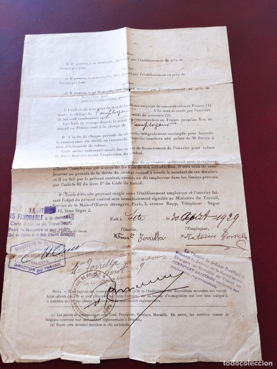 Documentos antiguos: CONTRATO DE TRABAJO PARA TRABAJADORES NACIONALES EN SETE FRANCIA 1929