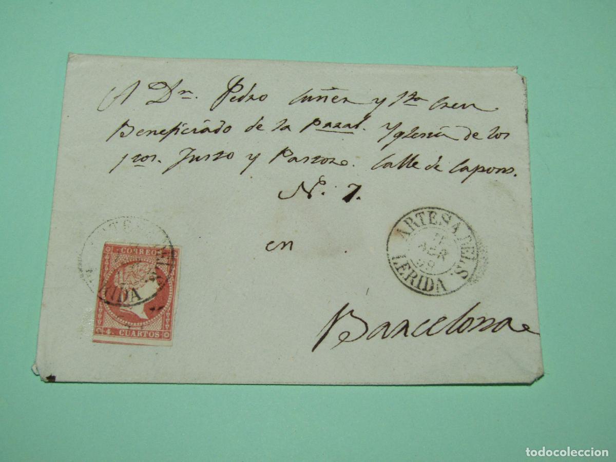 Documentos antiguos: Antiguo Sobre Franqueado para la Parroquia Stos. Justo y Pastor - Artesa de Segre del A&ntilde;o 1859