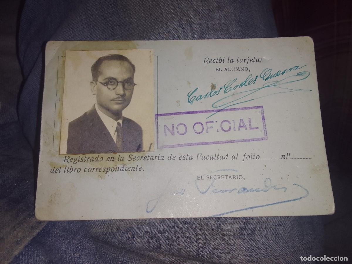 Documentos antiguos: Carnet facultad de letras 1933/34 alumno - Foto 1