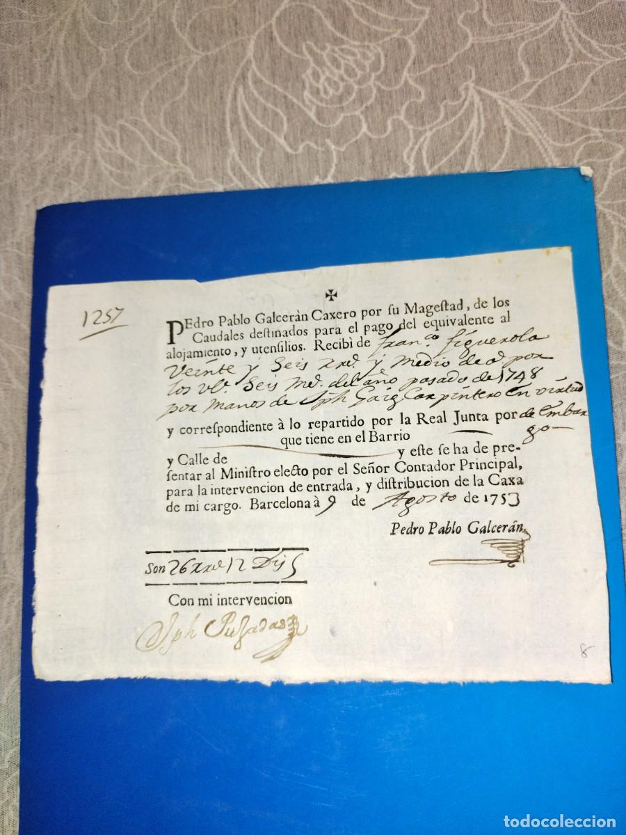 Documentos antiguos: DOCUMENTO COMERCIAL DE FECHA 9 DE AGOSTO DE 1753 - Foto 1