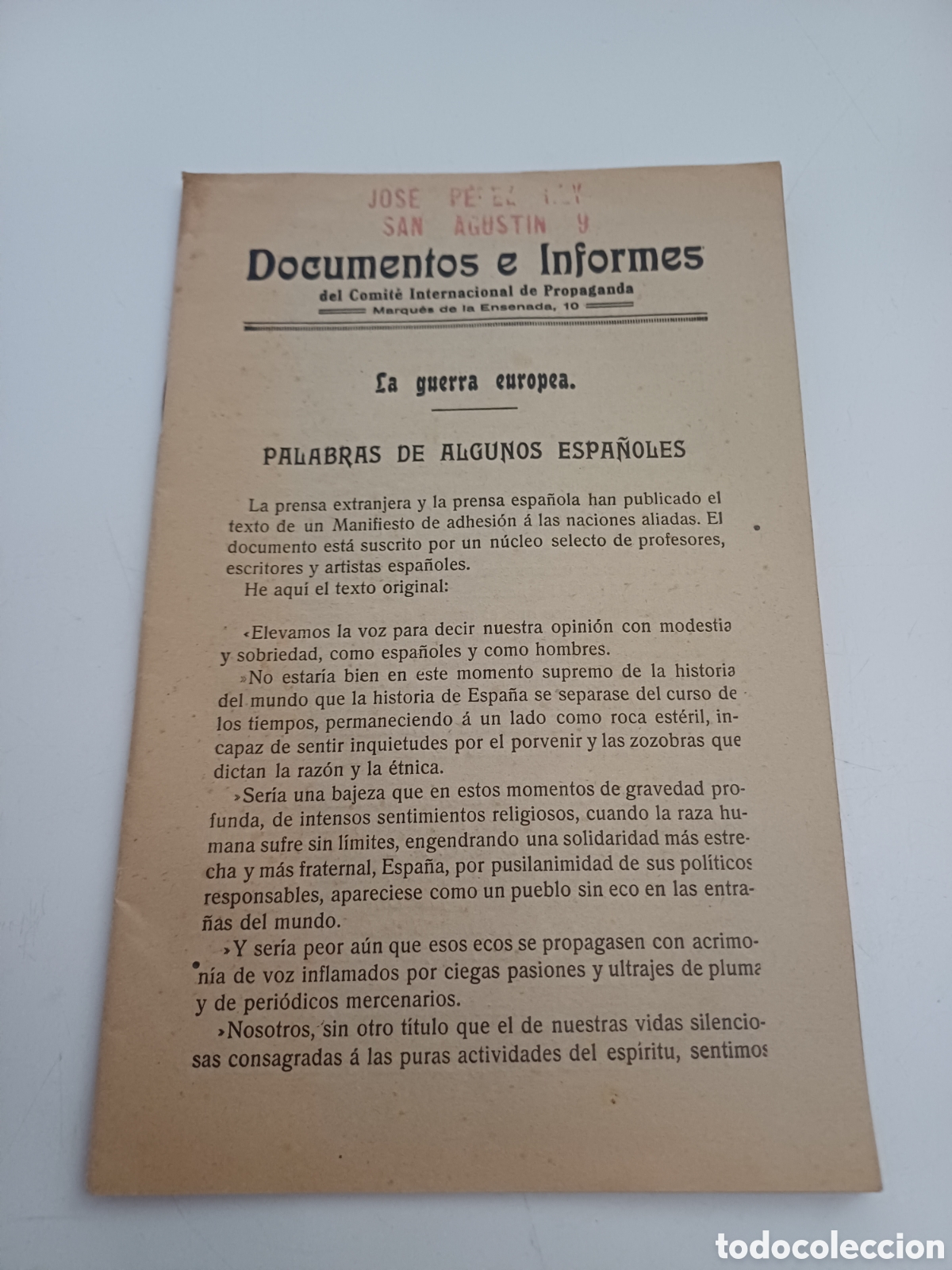 Documentos antiguos: LA GUERRA EUROPEA Documentos e informes del comit&eacute; internacional de propaganda 1915 - Foto 1