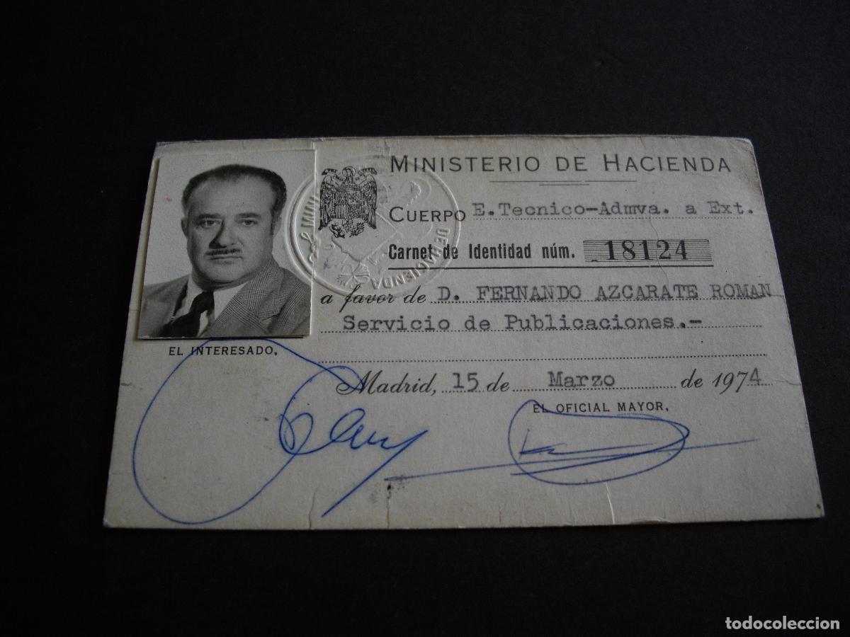 Documentos antiguos: CARNET IDENTIDAD MINISTERIO DE HACIENDA 1974