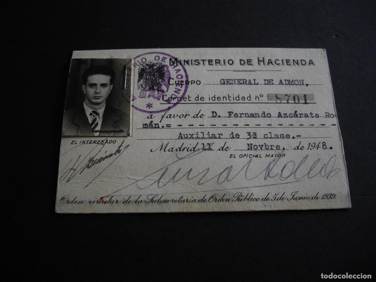 Documentos antiguos: CARNET IDENTIDAD MINISTERIO DE HACIENDA 1948