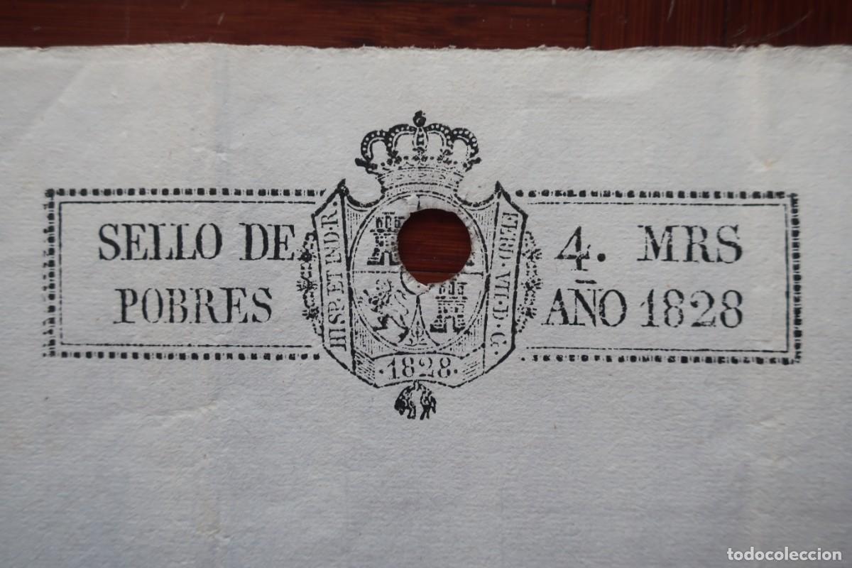 Documentos antiguos: Sello de pobres. 4 MRS. A&ntilde;o 1828. Usado como envuelta de correo.
