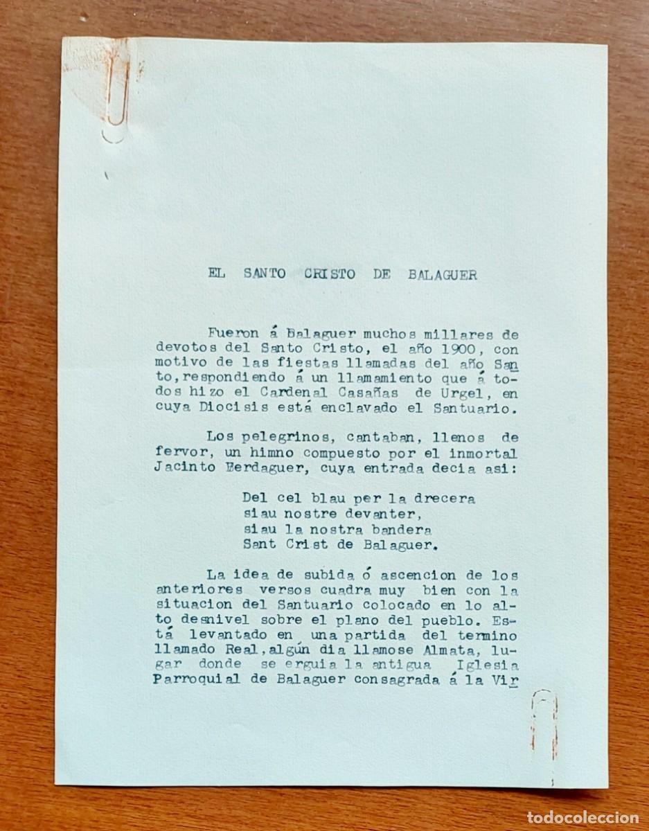 Documentos antiguos: SANTO CRISTO DE BALAGUER SANT CRIST - Foto 1
