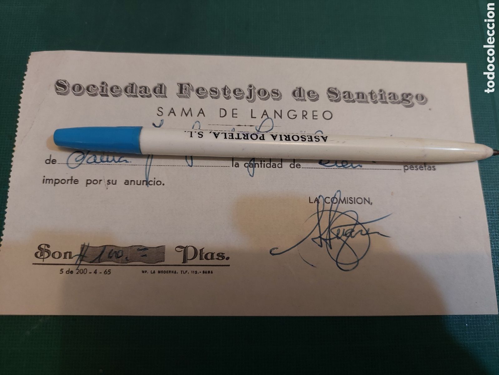 Documenti antichi: TAL&Oacute;N SAMA LANGREO ASTURIAS SOCIEDAD FESTEJOS DE SANTIAGO 1965