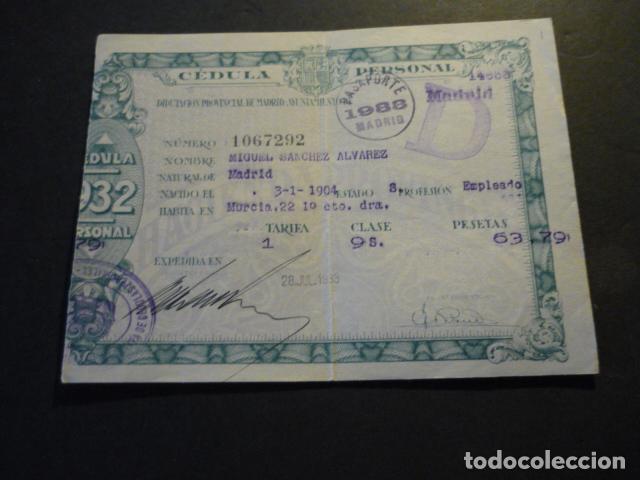 Documentos antiguos: MADRID CEDULA PERSONAL 1932 SEGUNDA REPUBLICA