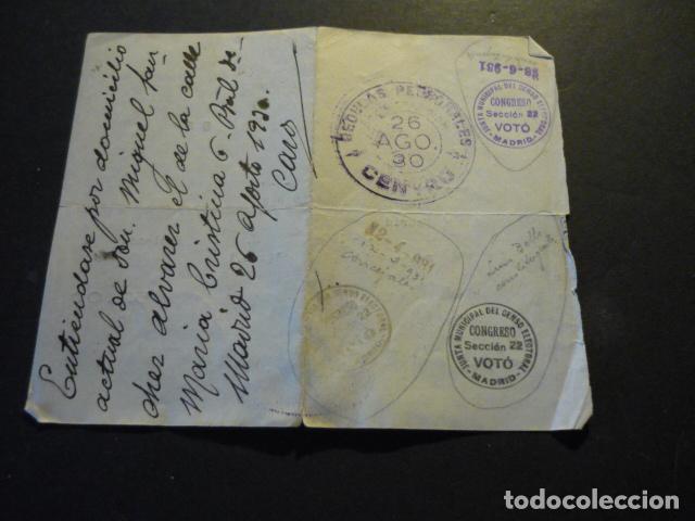 Documentos antiguos: MADRID CEDULA PERSONAL 1930 SELLOS ELECCIONES - Foto 2