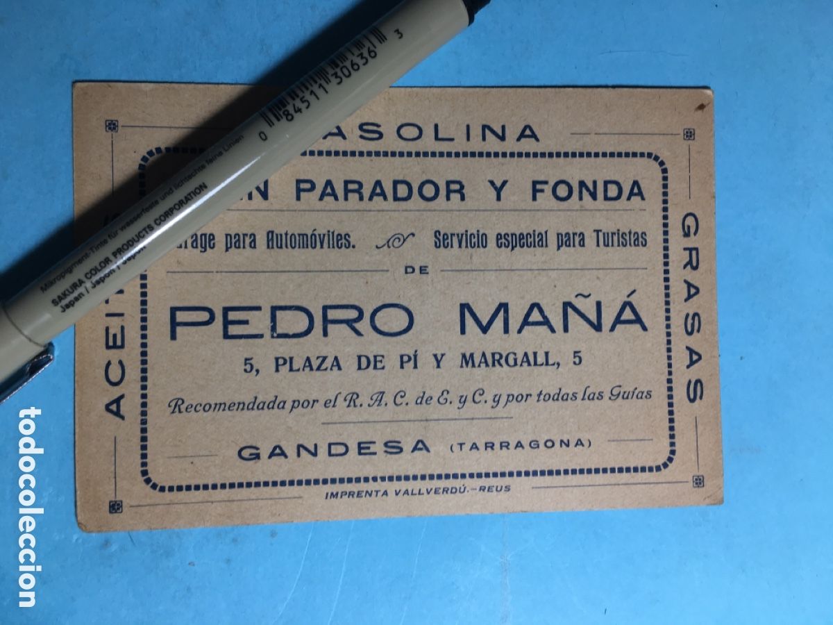Documentos antiguos: 20/30&acute;s ca. GANDESA GRAN PARADOR Y FONDA GARAGE, TURISTAS - PEDRO MA&Ntilde;&Aacute; - ACEITES GASOLINA GRASAS