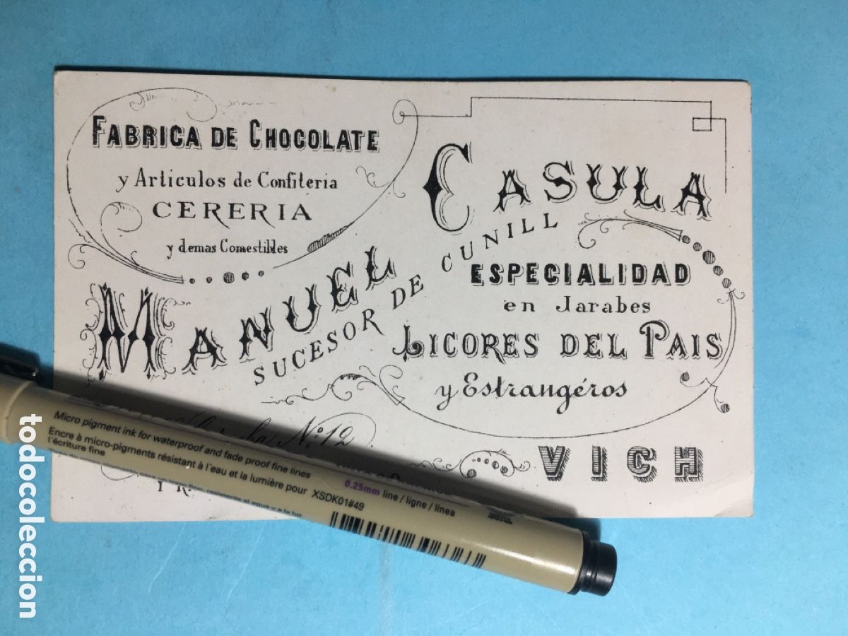 Documentos antiguos: 20/30&acute;s ca. VICH (VIC) TARJETA MODERNISTA F&Aacute;BRICA CHOCOLATE ETC. MANUEL CASULA SUCESOR DE CUNILL