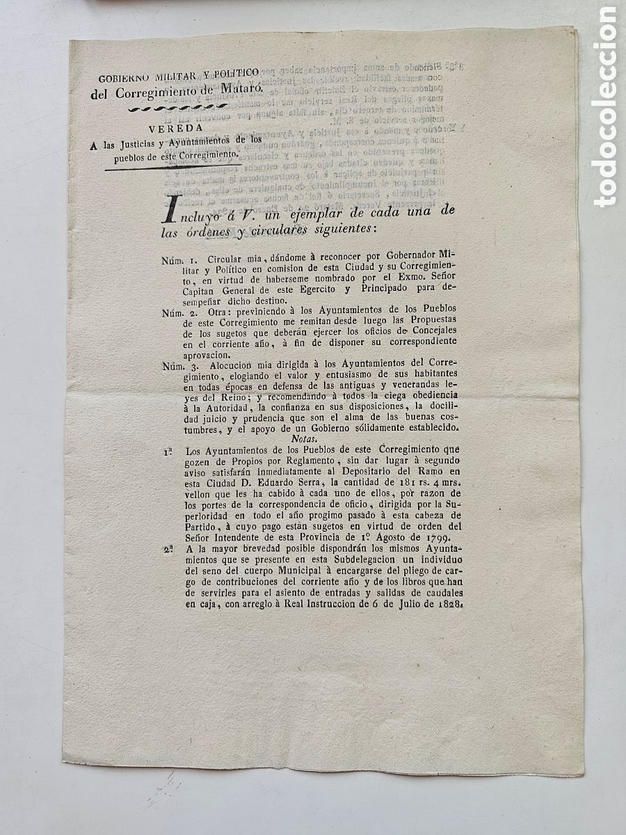 Documentos antiguos: Documento Matar&oacute; 1834 vereda Ram&oacute;n de Fox&agrave; Vereda Capit&aacute;n General Regidores defensa - Foto 1