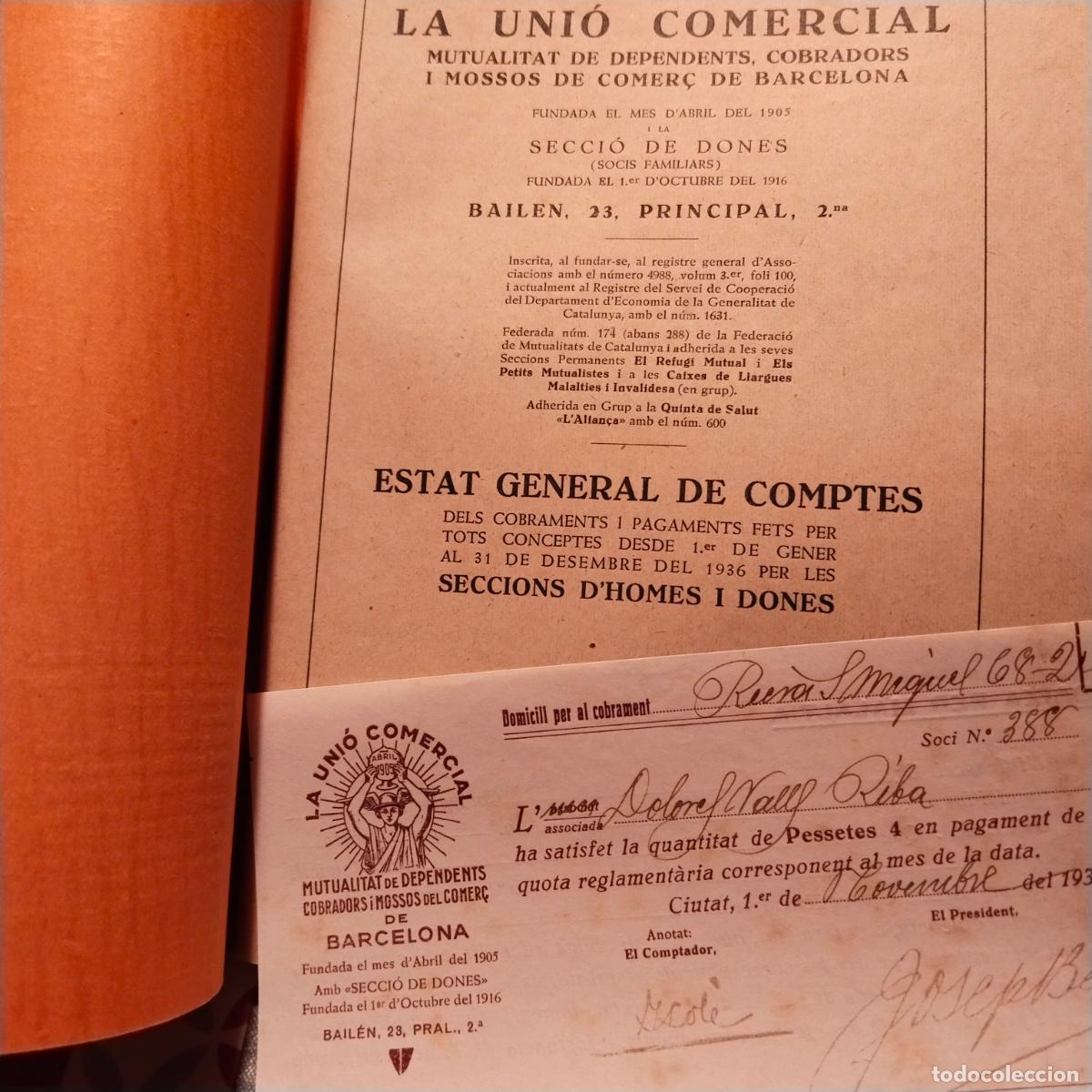 Documentos antiguos: LA UNIO COMERCIAL 1937. MUTUALIDAD DE DEPENDENTS - Foto 5