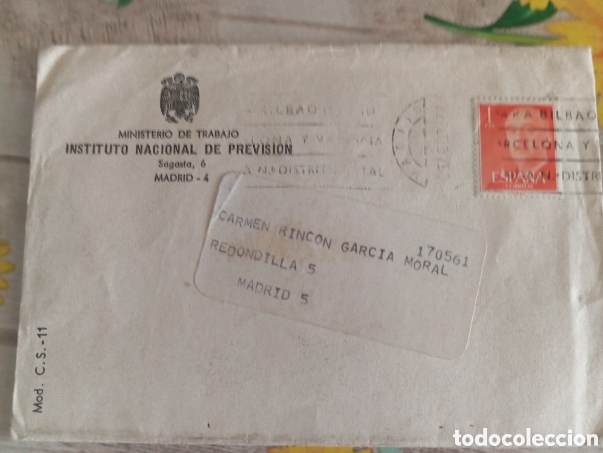 Documentos antiguos: SOBRE INSTITUTO NACIONAL DE PREVISI&Oacute;N CON INSTRUCCIONES - Foto 1