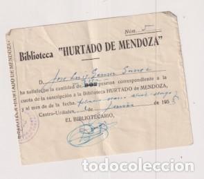 Documentos antiguos: Recibo Biblioteca Hurtado de Mendoza. Castro-Urdiales 1953