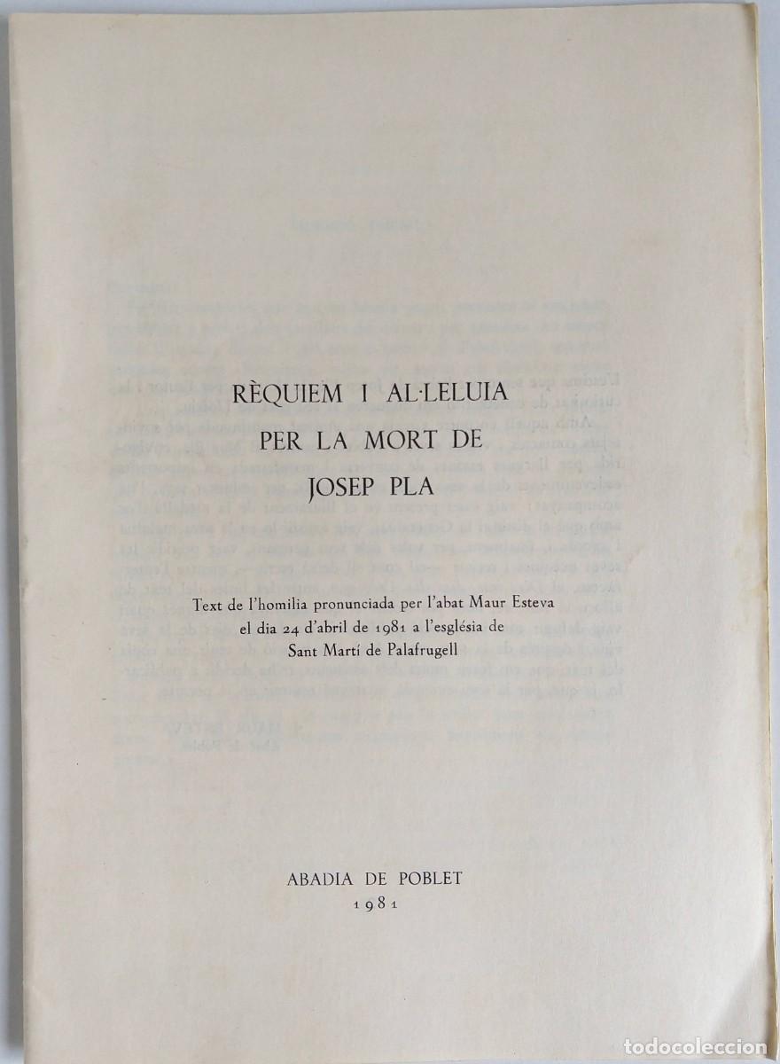 Documentos antiguos: R&egrave;quiem i Al&bull;leluia per la Mort de JOSEP PLA, Abad&iacute;a de Poblet 1981