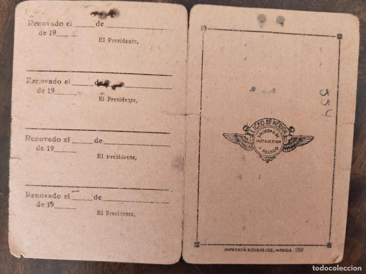 Documentos antiguos: Carnet del Liceo de M&eacute;rida. 1961. - Foto 3