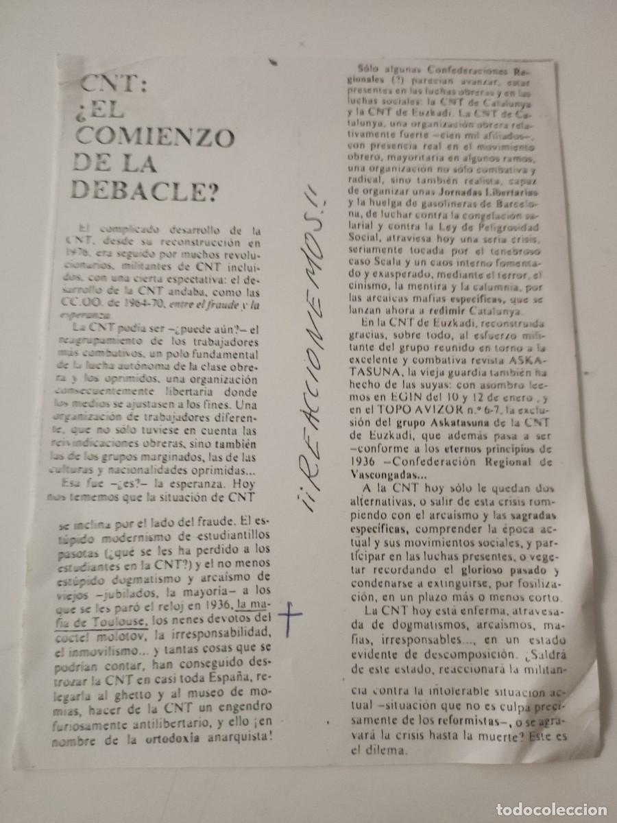 Documentos antiguos: Panfleto: CNT: &iquest;Comienzo de la debacle? - Foto 1