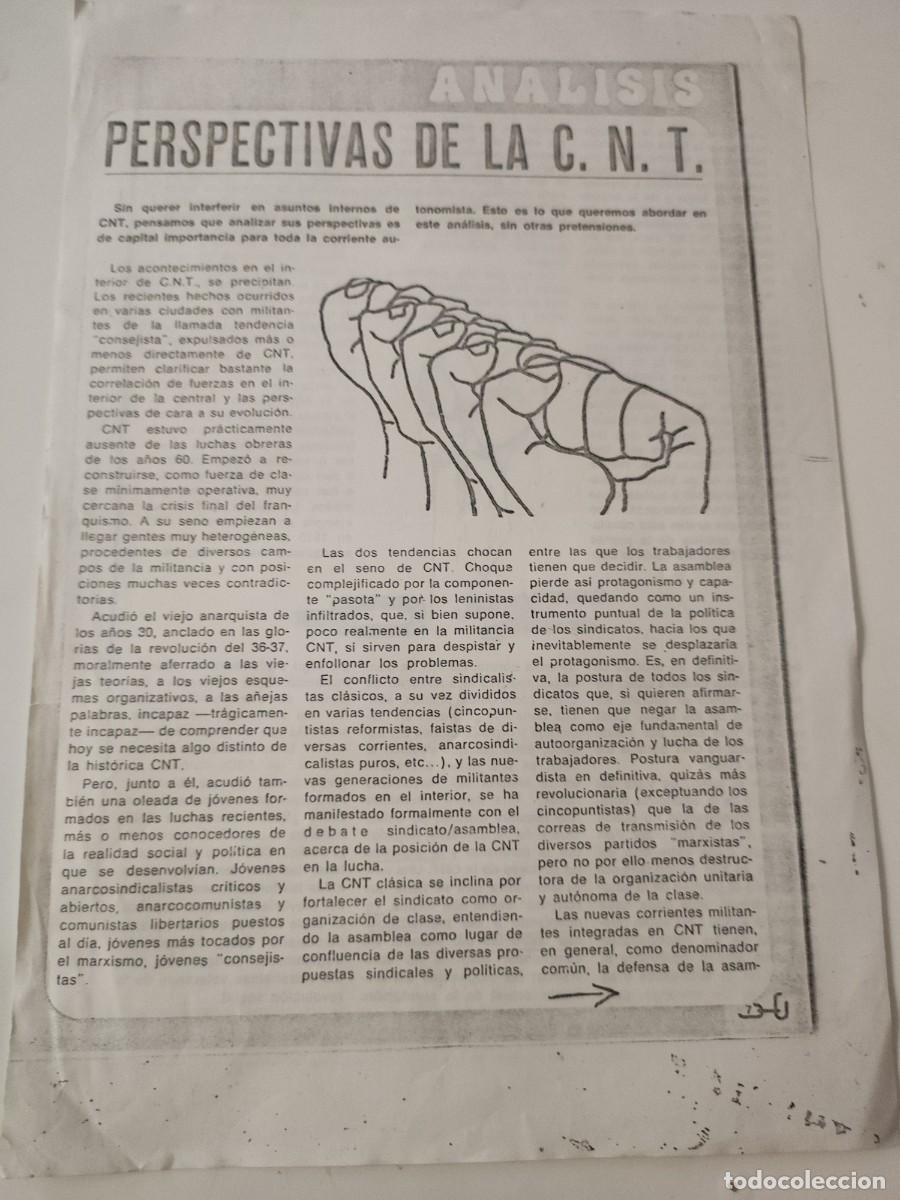 Documentos antiguos: Fotocopia: an&aacute;lisis perspectivas de la CNT - Foto 1