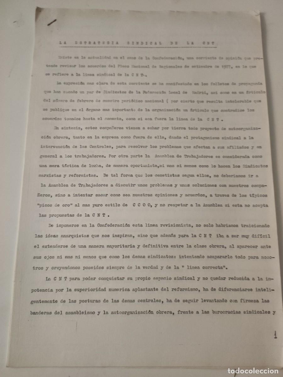 Documentos antiguos: Documento pol&iacute;tico: CNT. la estrategia sindical. 1977. - Foto 1