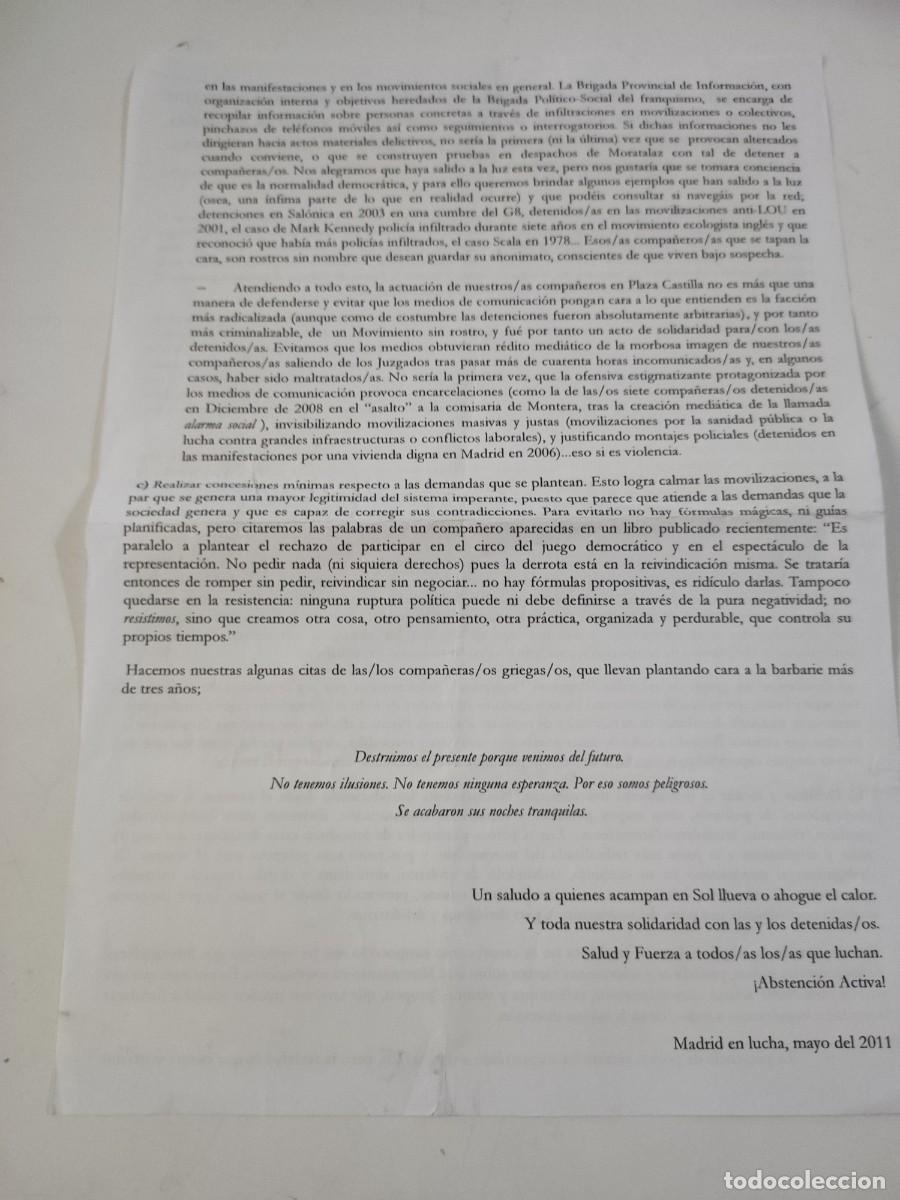 Documentos antiguos: Folleto pol&iacute;tico: Madrid en lucha. 2011. - Foto 2