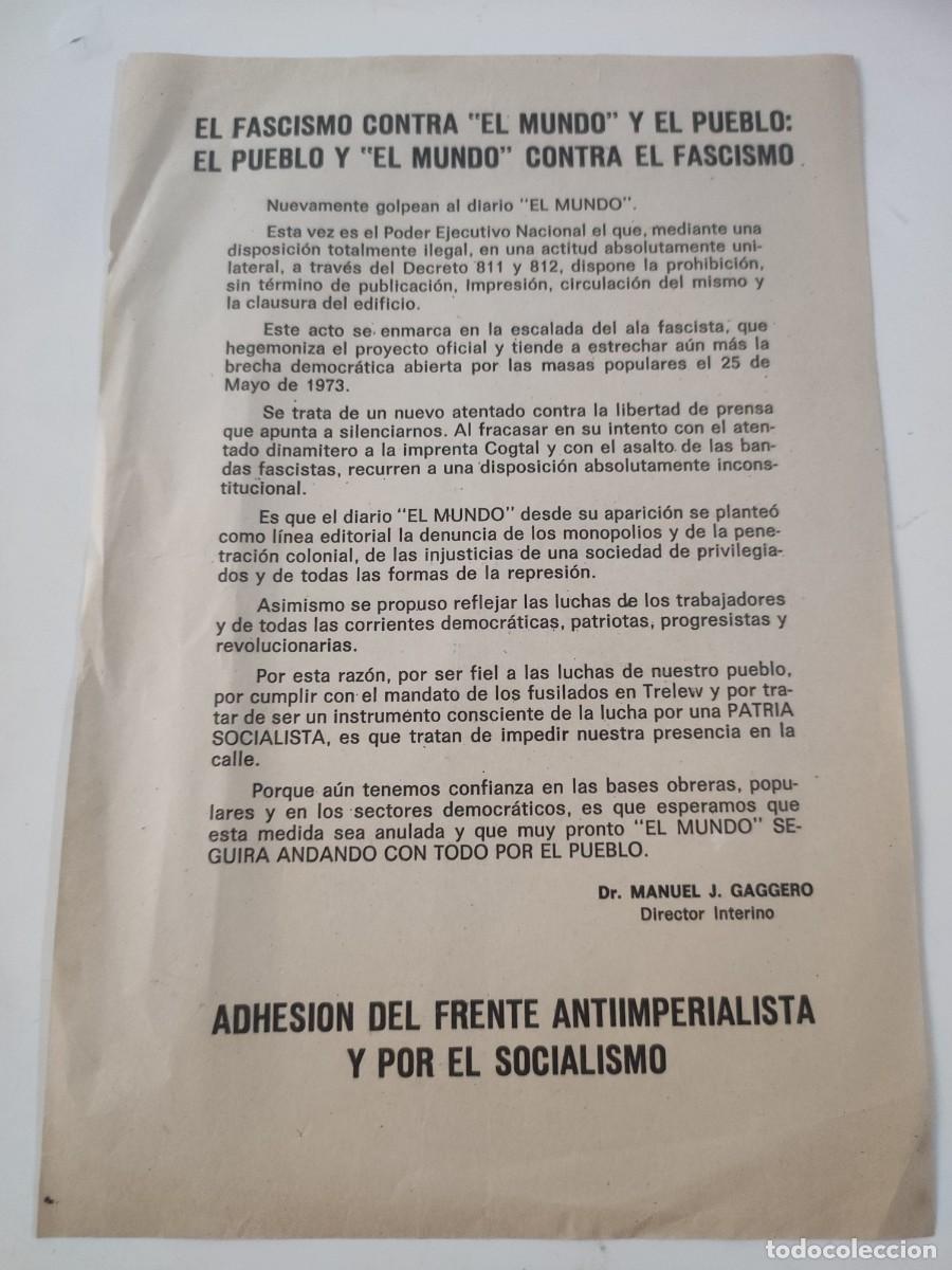 Documentos antiguos: Panfleto periodico El Mundo - Foto 1