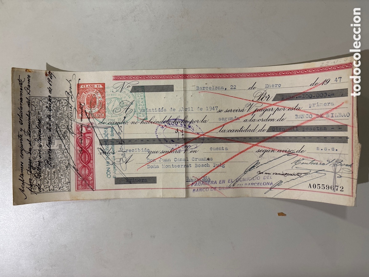 Documents Anciens: LETRA COMERCIAL. BARCELONA, 22 ENERO 1947. CURIOSA IMPRESI&Oacute;N, YUGO Y FLECHAS.